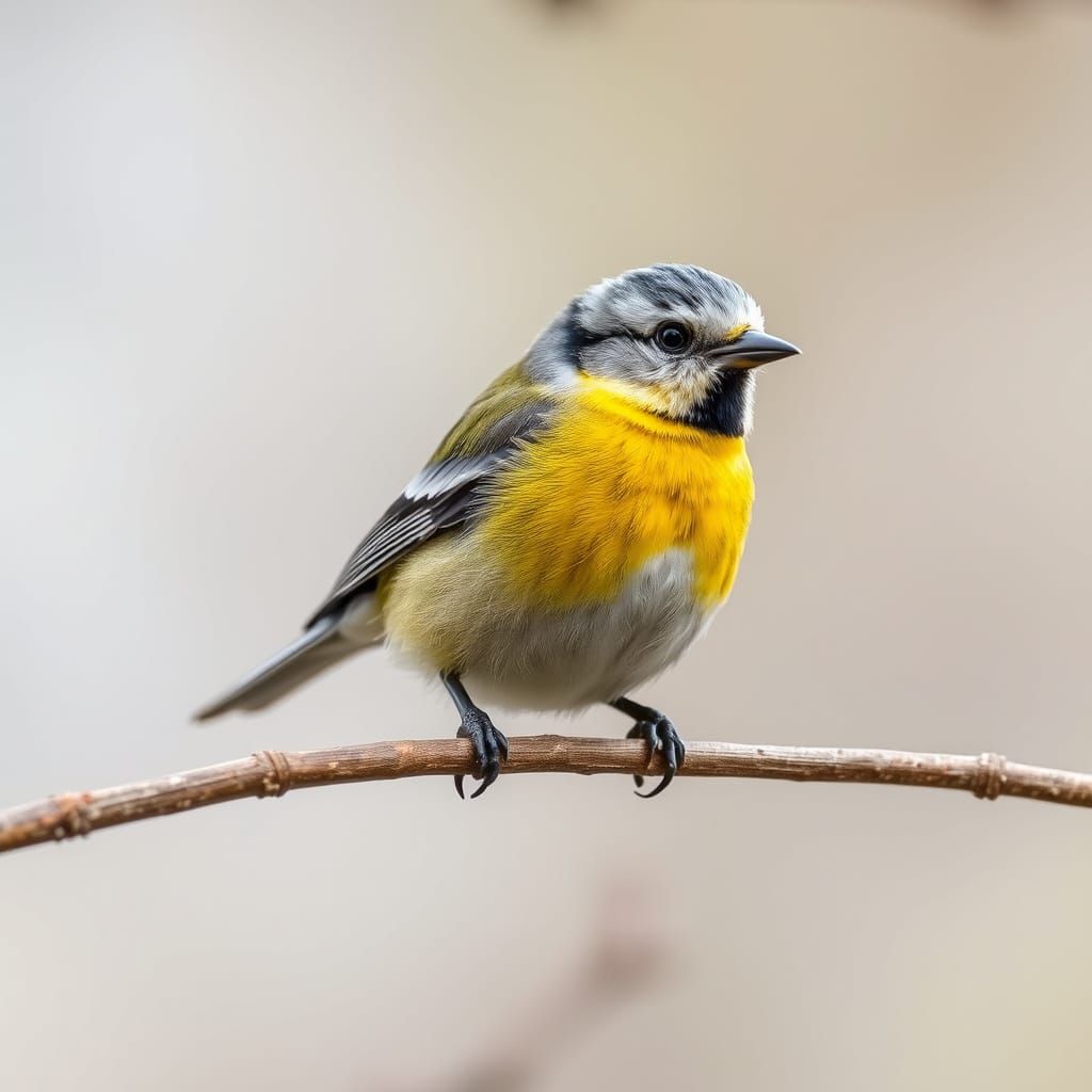 Small yellow white and blue bird