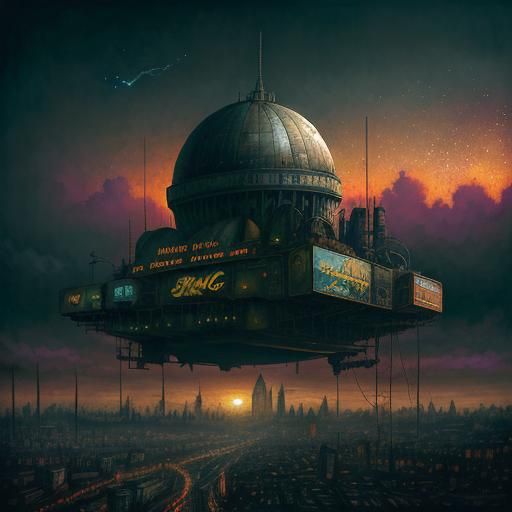 Dystopian Dome City: Magical Realism Painting