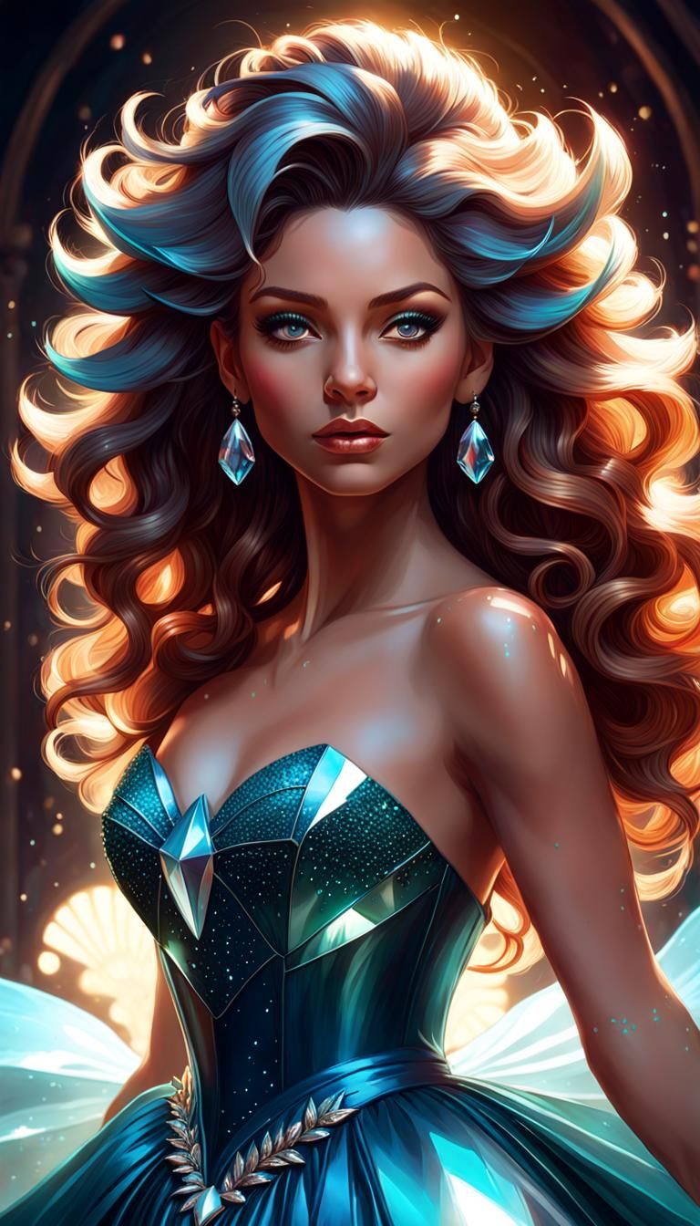 Woman in Crystal Stingray Gown: Hyperdetailed Portrait