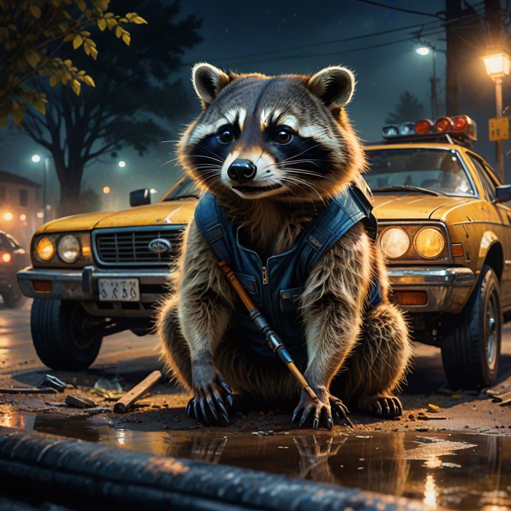 Raccoon Racing Team in Surreal Watercolor Style