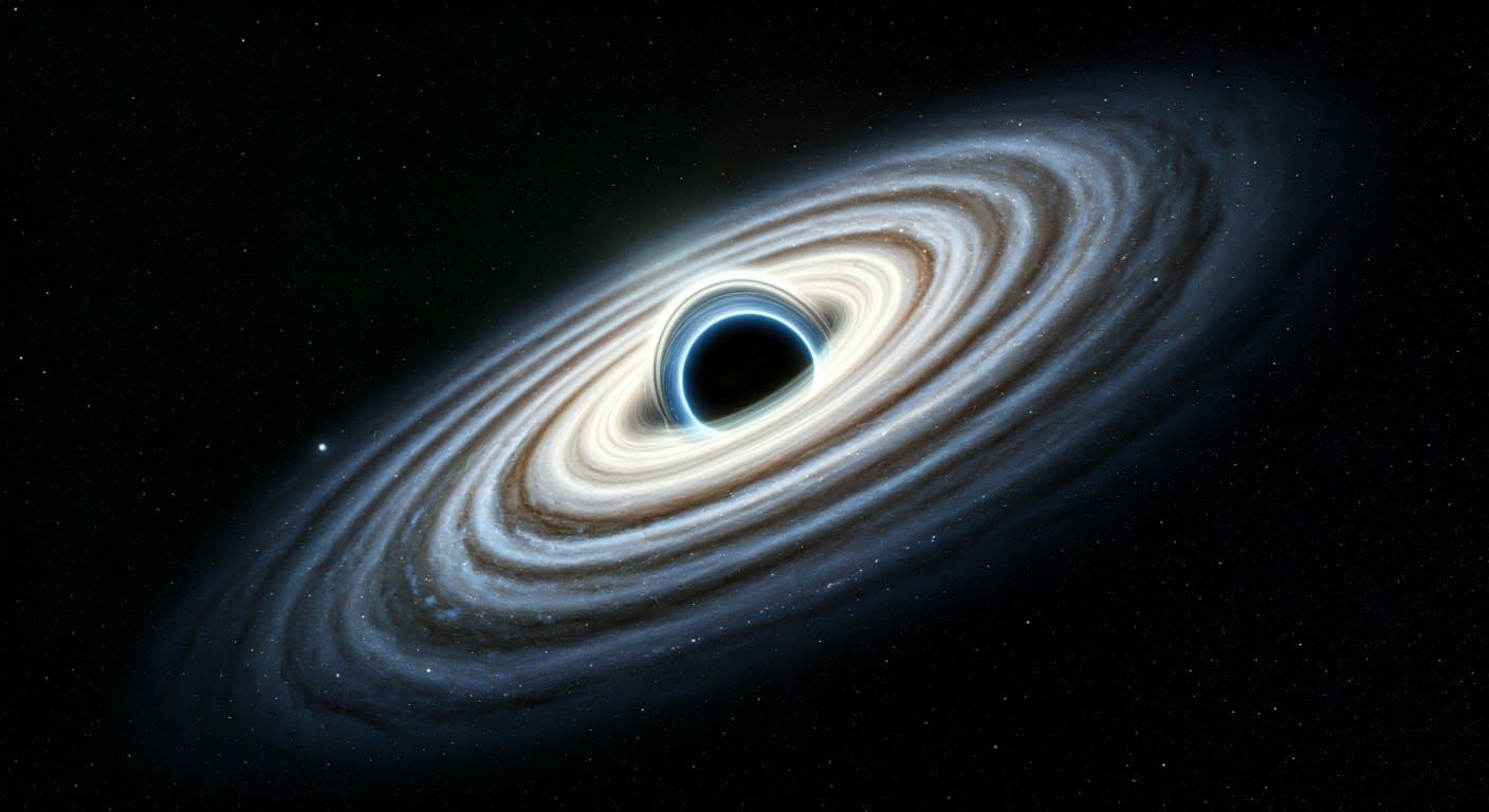 A large galaxy with a black hole inside in the middle of the vast emptiness of space