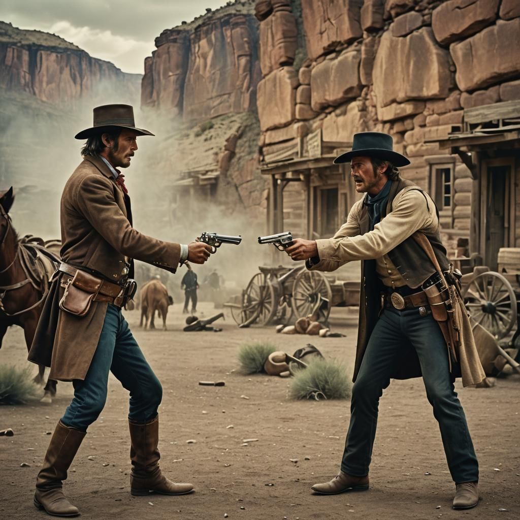 Old West Pistol Duel: Cinematic Film Still