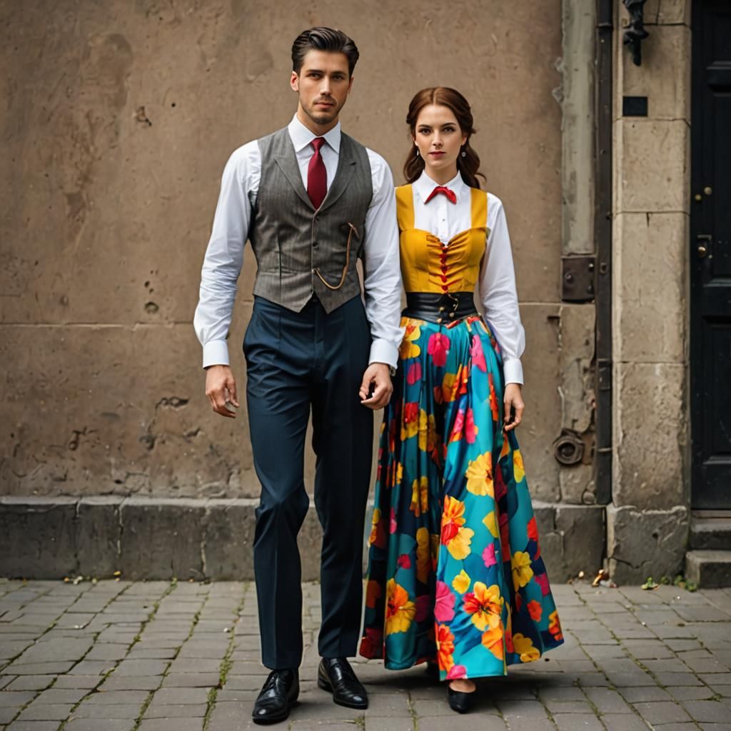 Colorful Couple in Classic Attire