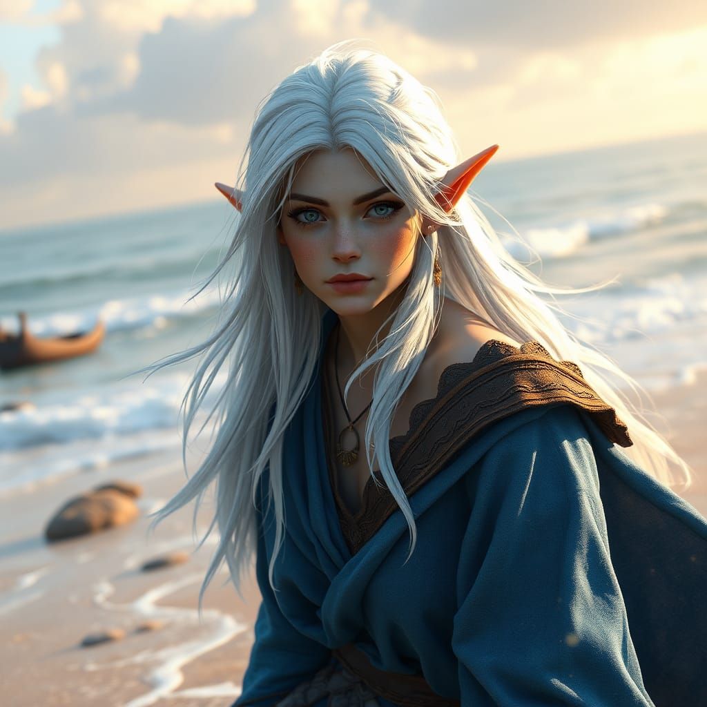Wood-Elf Female on Beach: Fantasy Concept Art