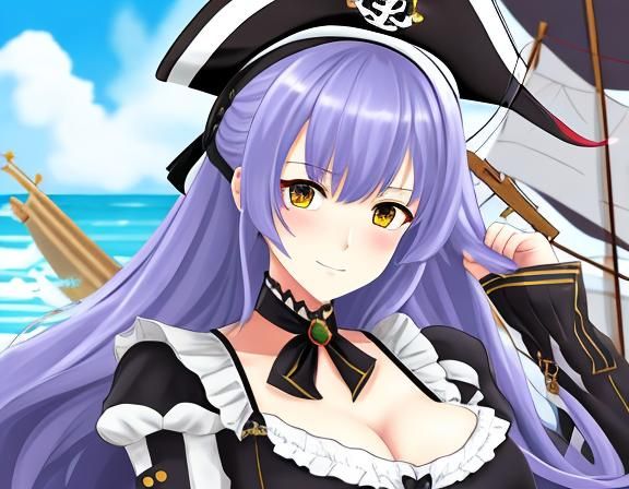 Pirate Girl with Queen Anne's Revenge in Azur Lane Style
