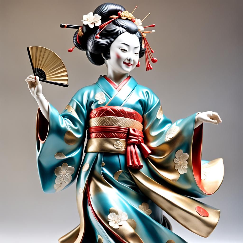 Nerikomi-Glaze Sculpture of a Japanese Geisha