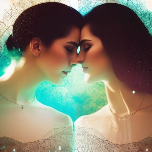 Kissing Silhouettes with Cracked Glass Effect