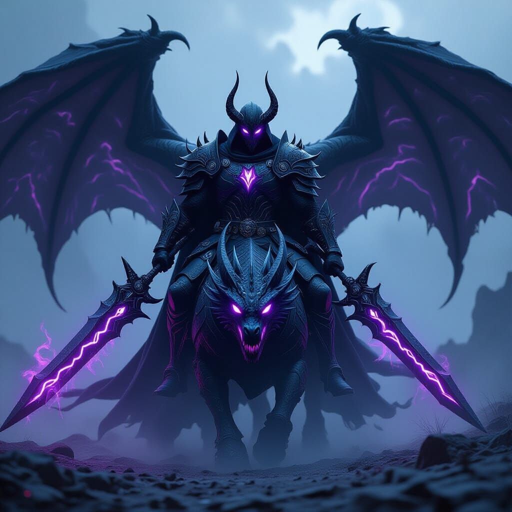 Void Warlord Rides Shadow Dragon in Cosmic Dread