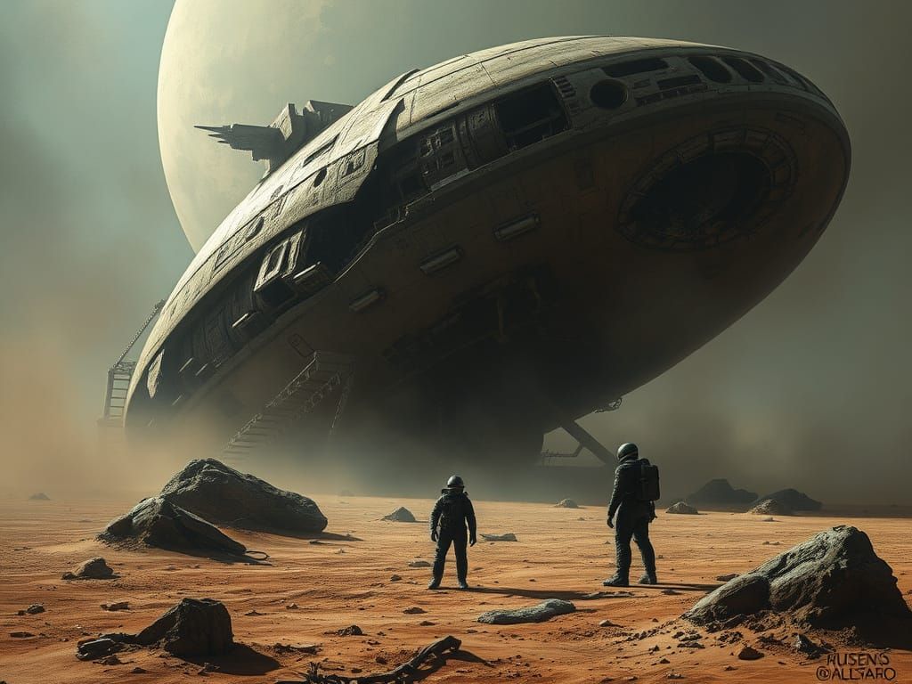 Ancient UFO Wreckage on Alien Planet in Hyper Realistic Mixb...