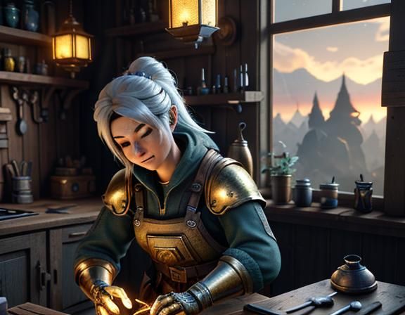 Gnome Tinkerer Repairs Automaton: 3D Game Cinematic