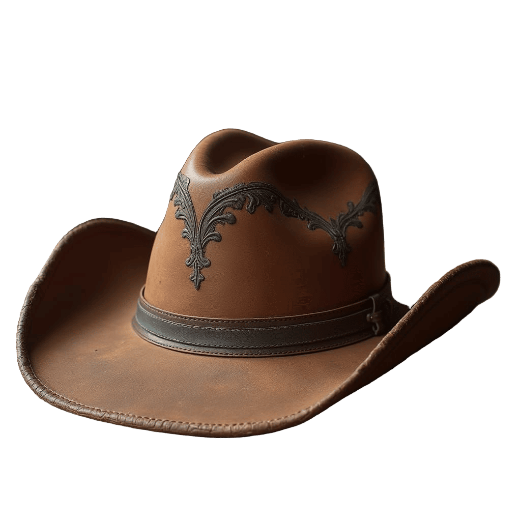 Vintage Leather Cowboy Hat in Rustic Setting