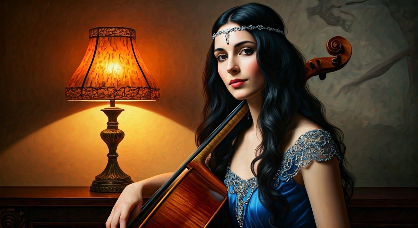 Woman Playing Cello in Golden Opulence