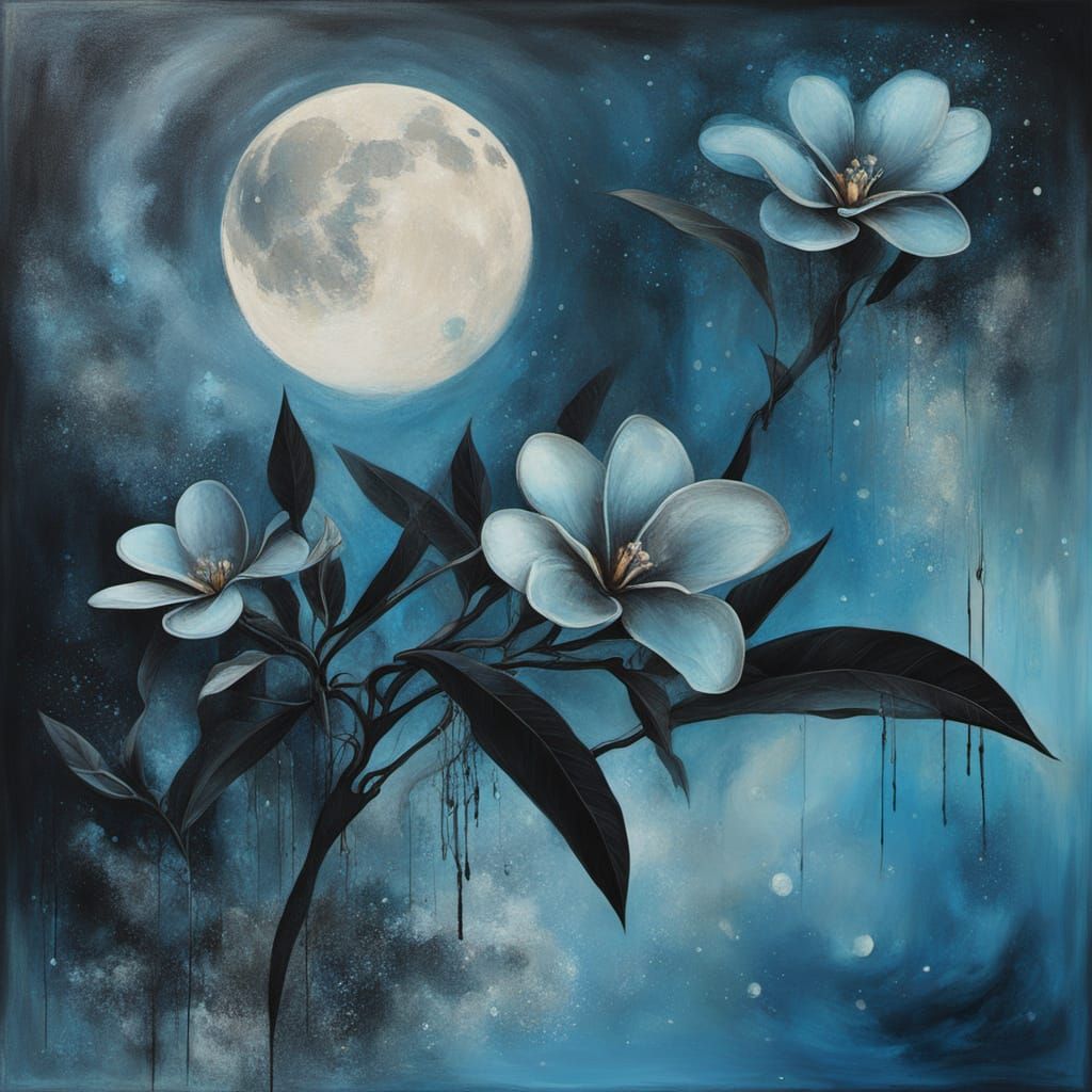 Surreal Abstract Painting of Pelorous Frangipani in Cyberpun...