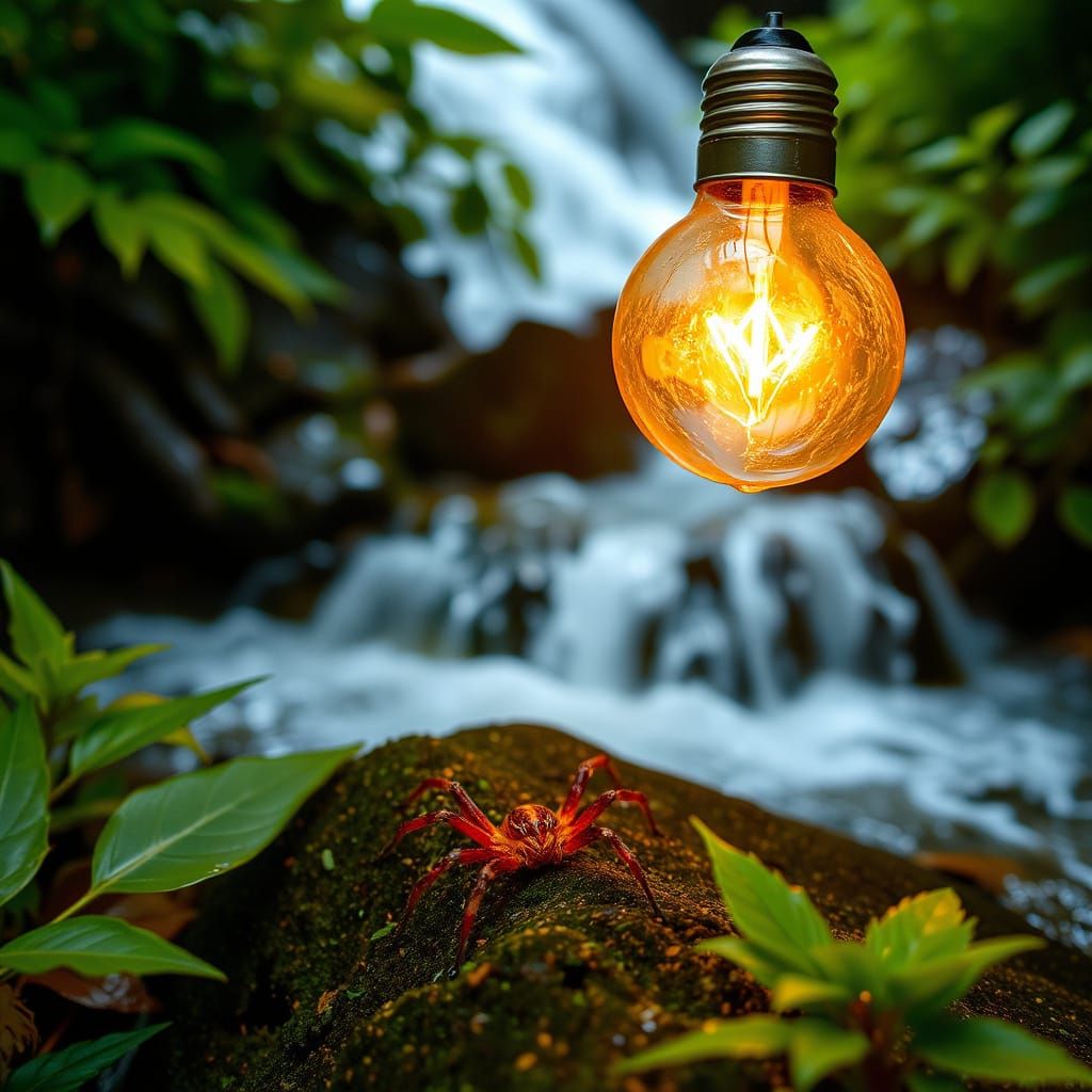 warm lightbulb above spider