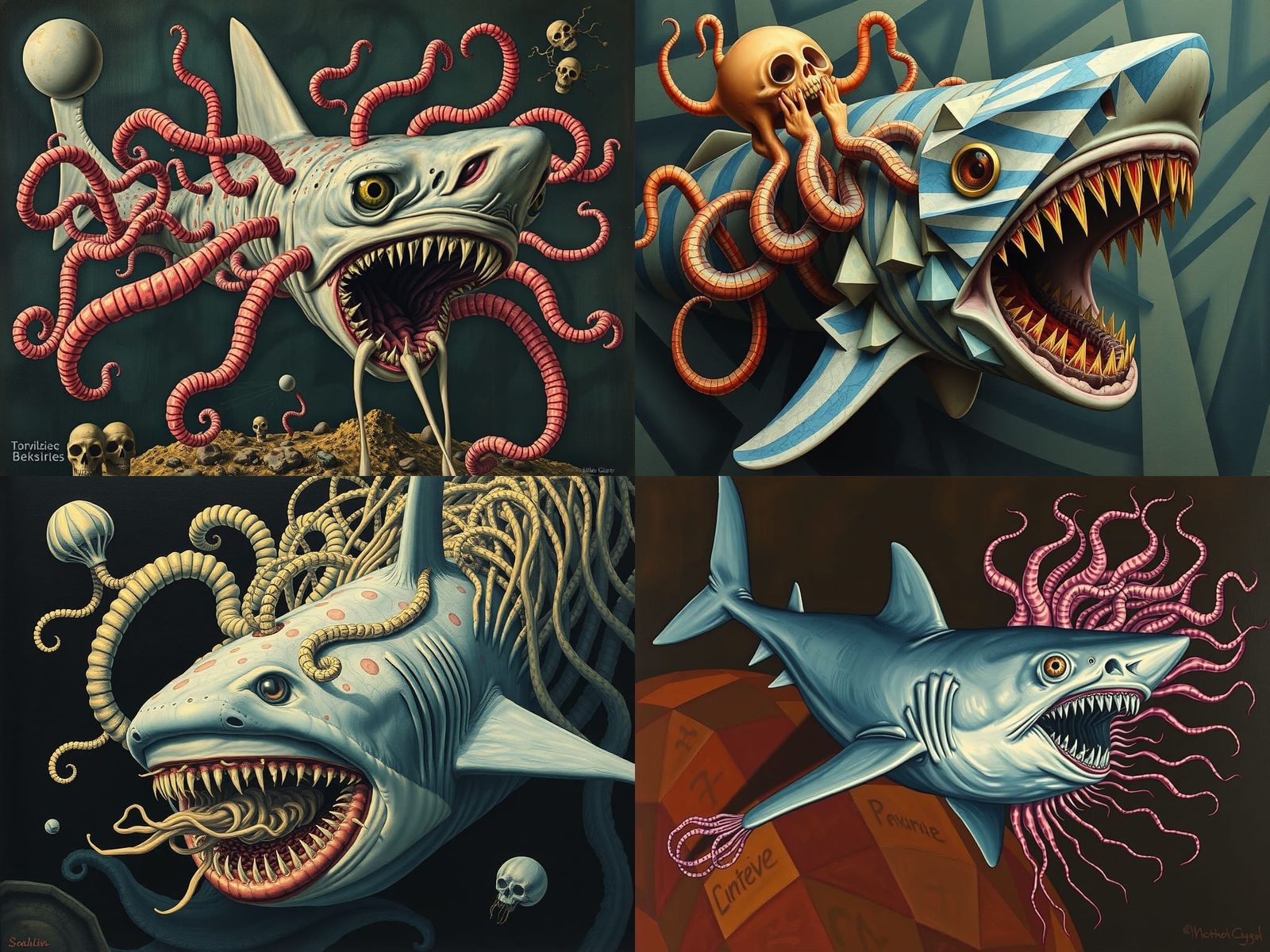 Surreal Hybrid Horror in Abstract Cubist Style