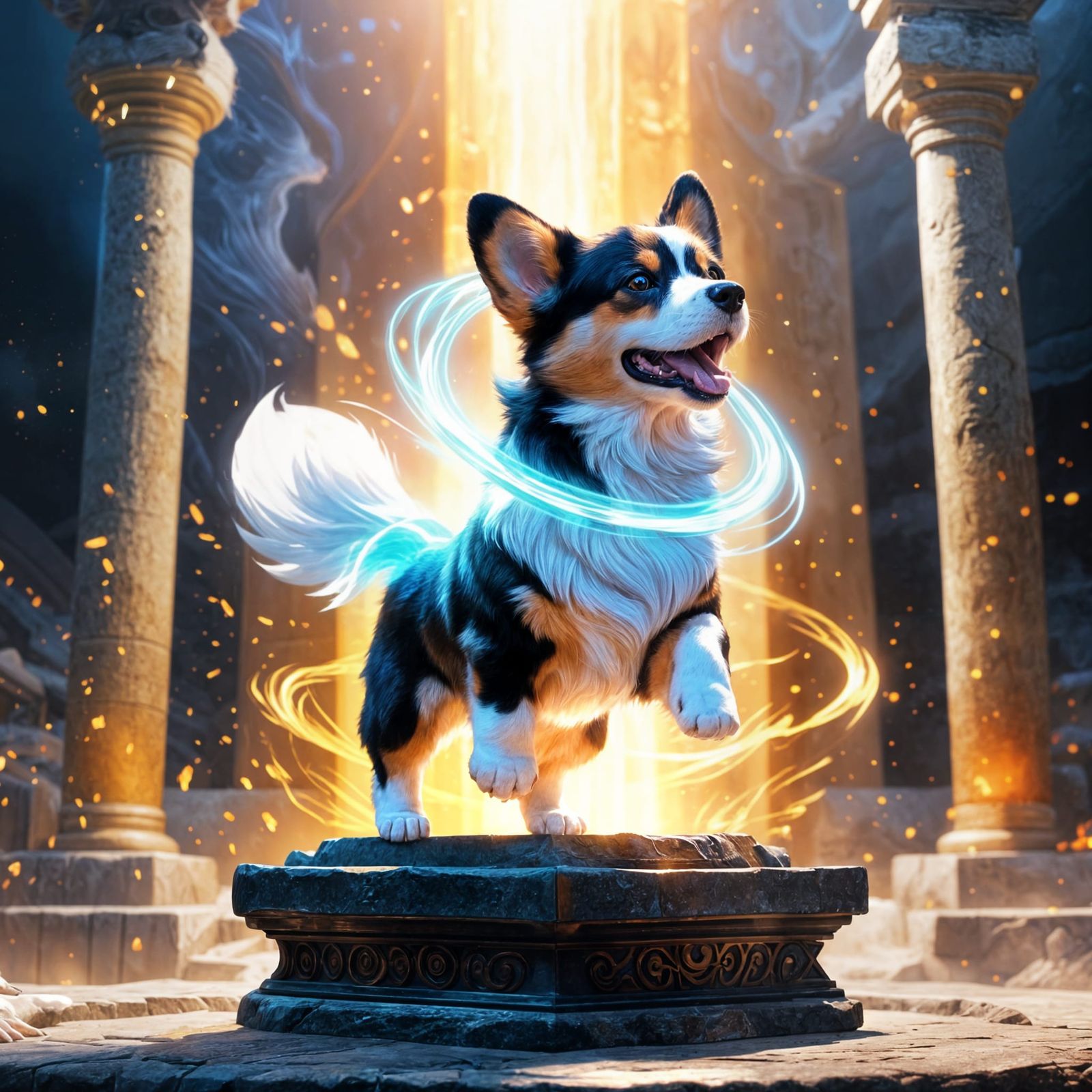 Whimsical Anime Corgi Unleashes Celestial Powers