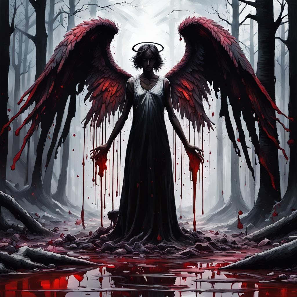 Fallen Angel in Dark Forest: Graffiti Art