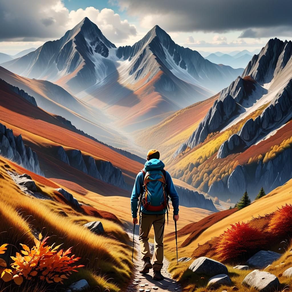 Lost Hiker in Autumn Mountains