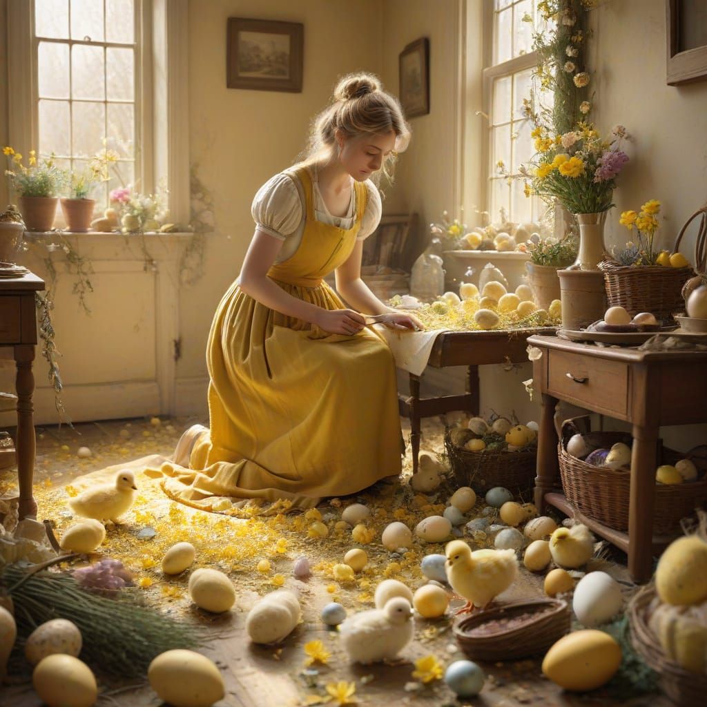 Whimsical Easter Scene in Storybook Style