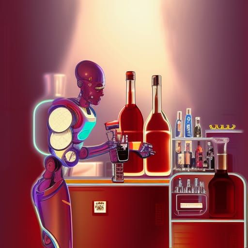 Futuristic Cyborg Bartender in Cyberpunk Style