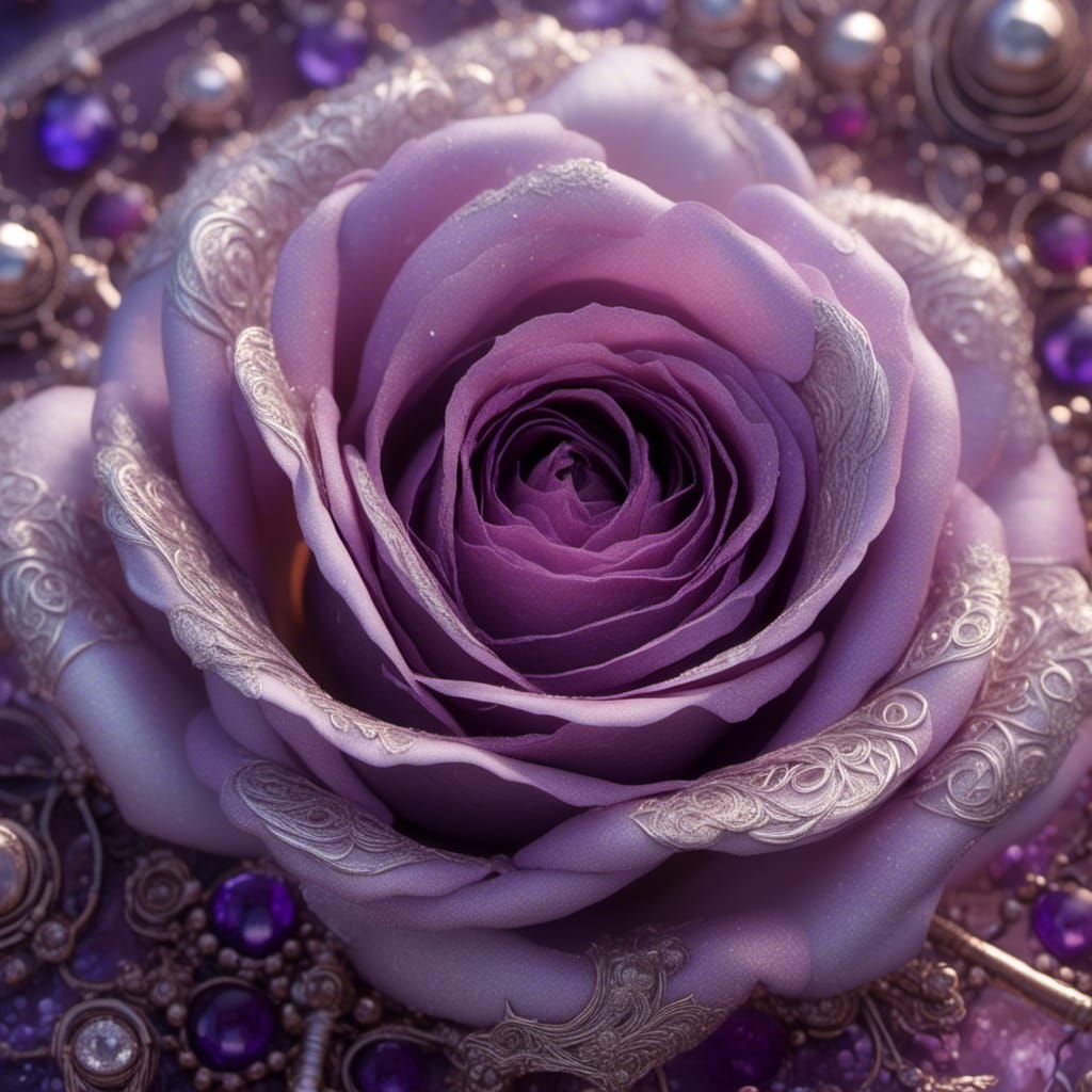 Macro Purple Rose with Silver Filigree Detail