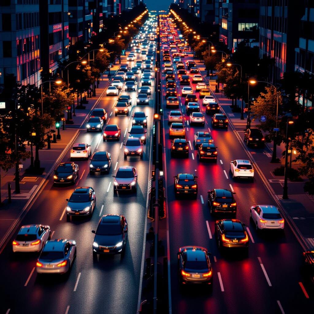 Busy City Traffic From Above in Photorealistic Style