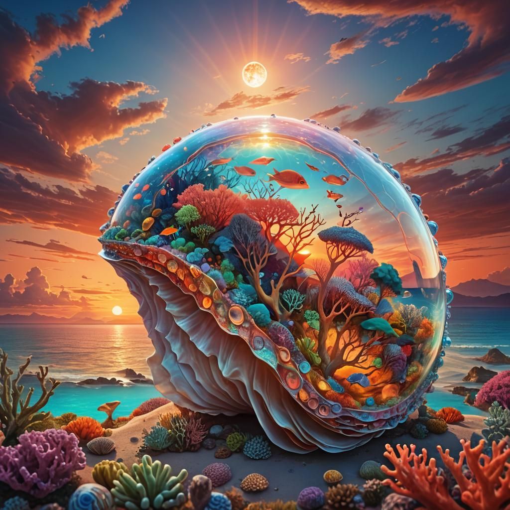 Coral Reef and Savannah Inside a Shell