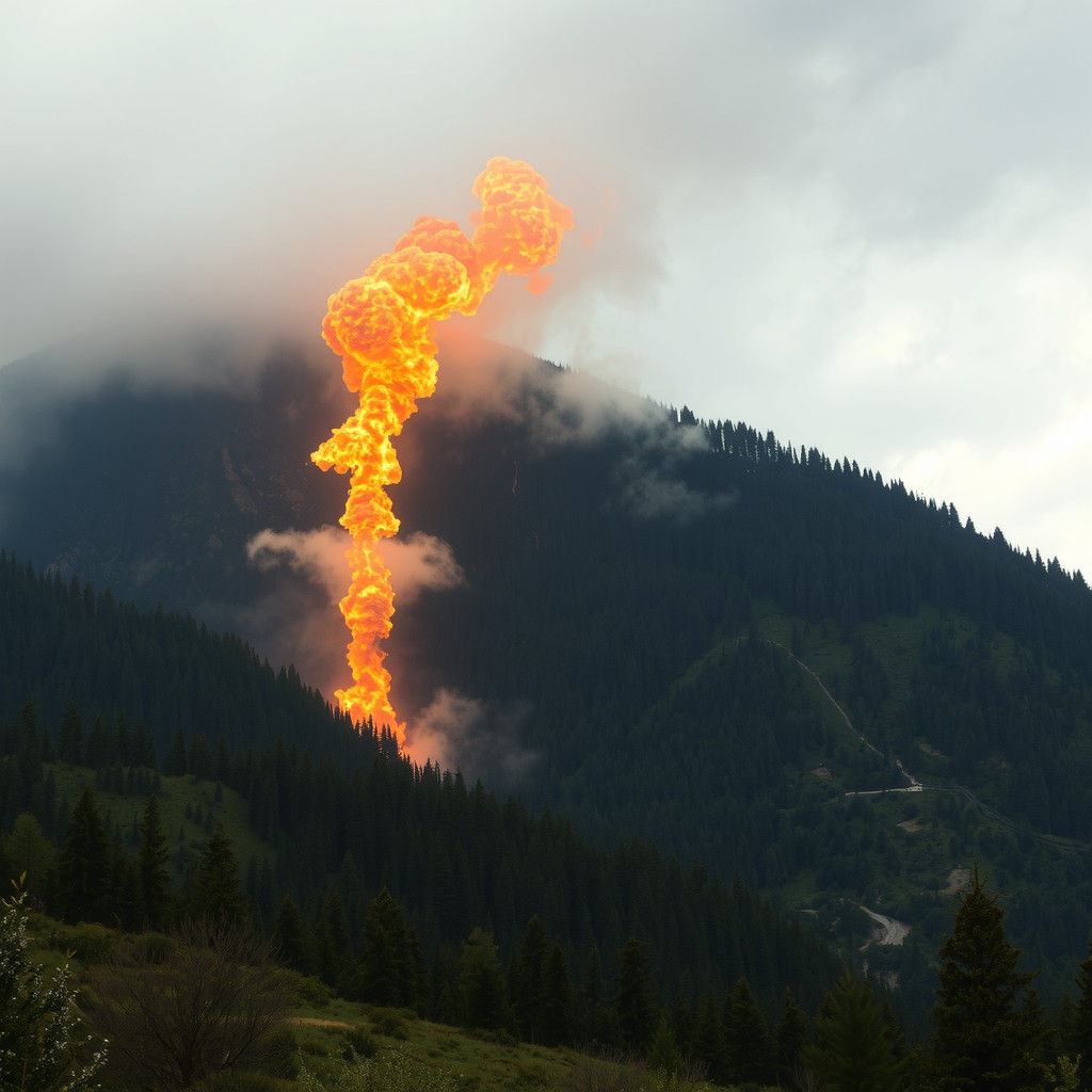 Fiery Tornado in Mountainous Landscape