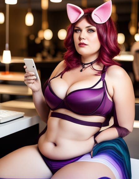 Plus-Size Gamer Girl with a Slender Face