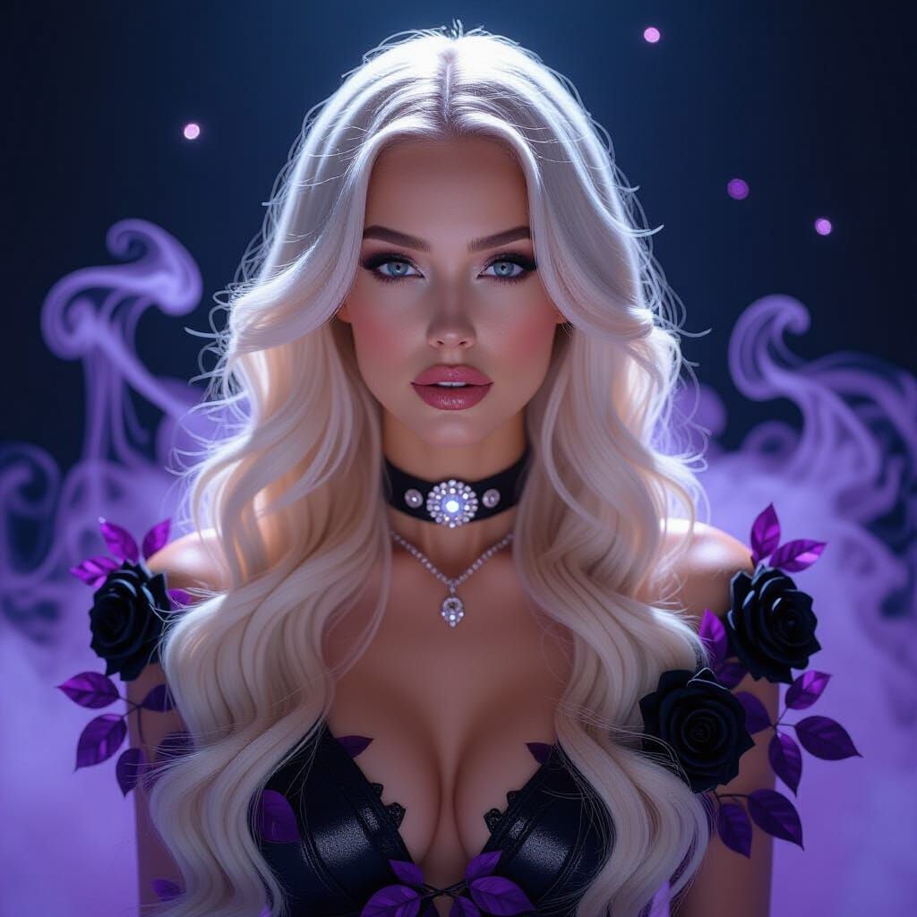 Double Exposure Woman with Purple Smoke and Roses