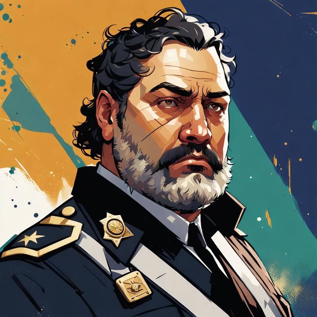 Stern Police Captain Portrait in Disco Elysium Style