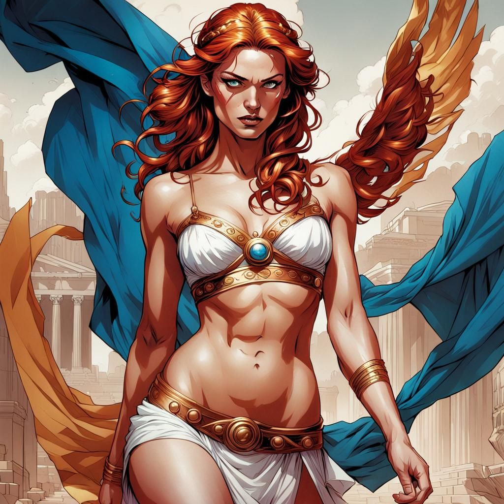 Redhead in Greek Goddess Outfit: Comic Book Art