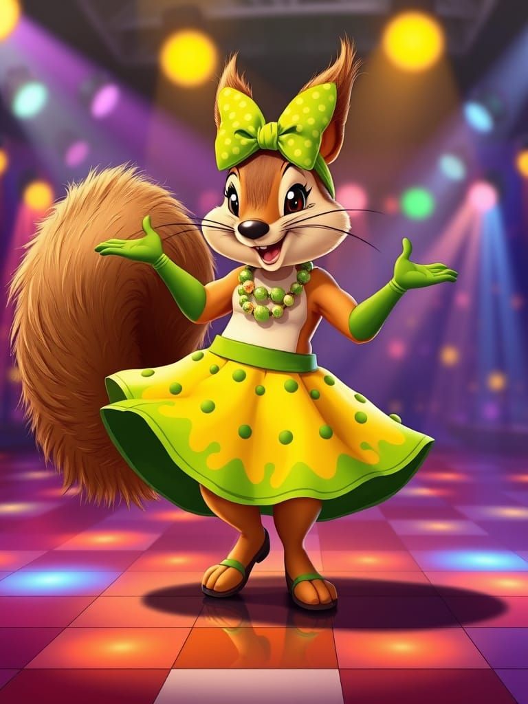 Vibrant 90s Squirrel Dance Star in Disney Style