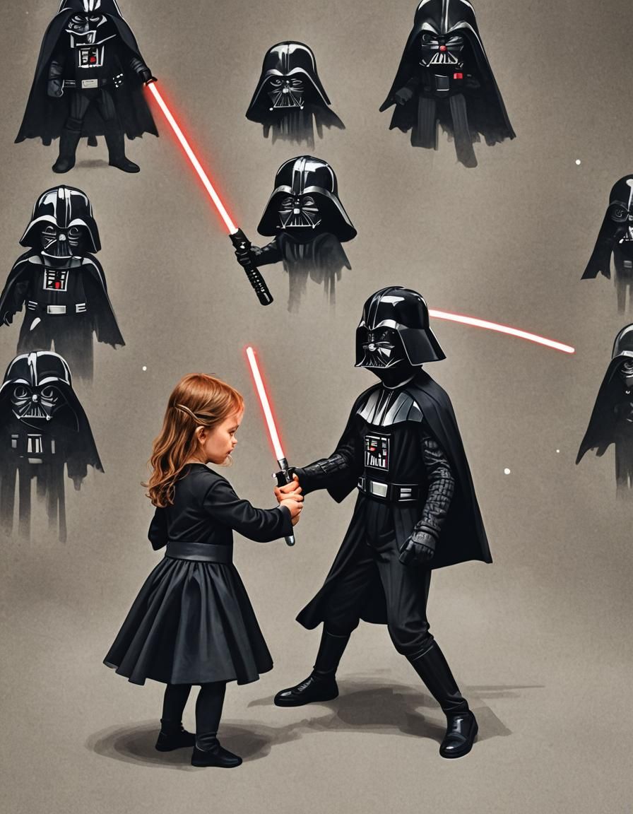 Girl Battles Darth Vader with Lightsabers