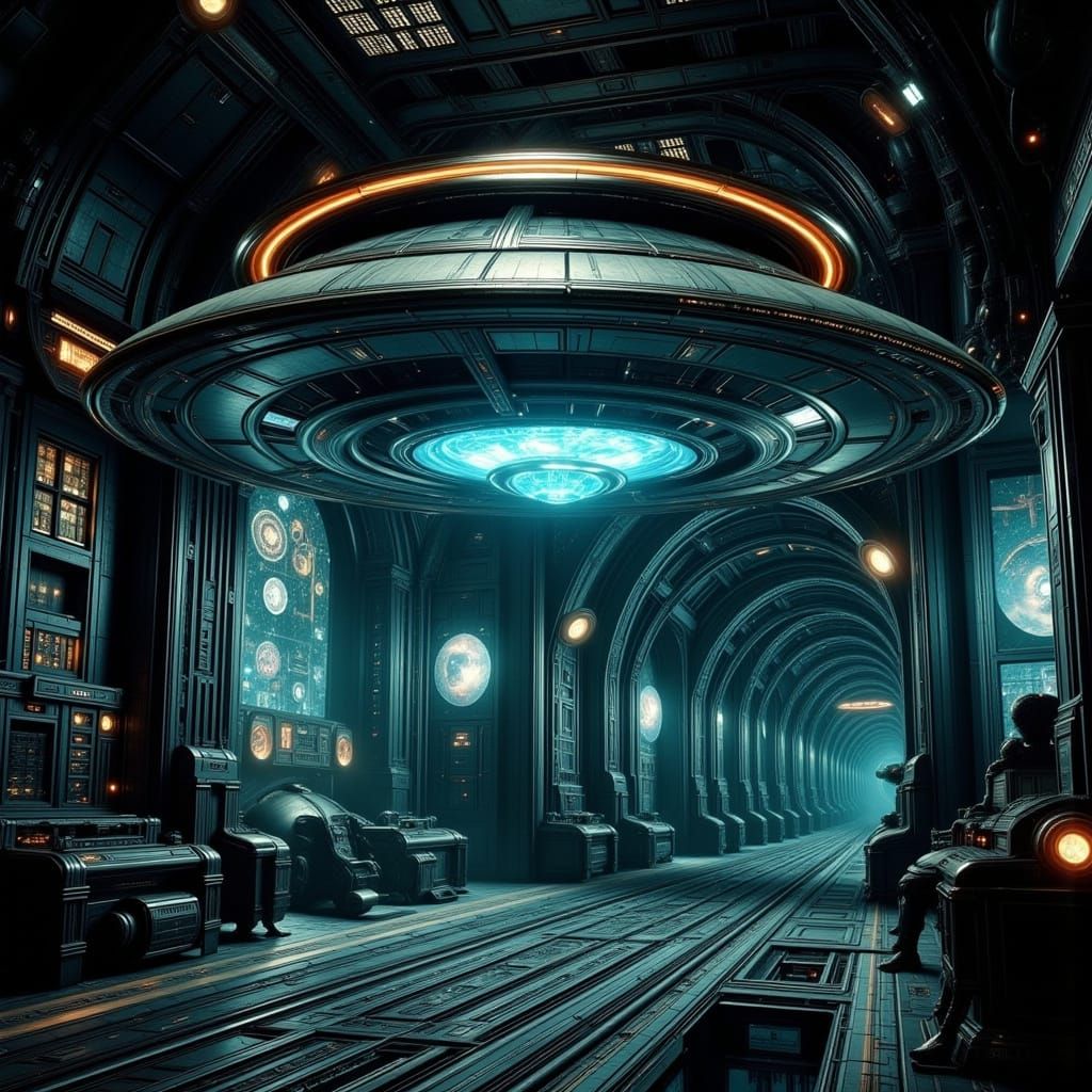 Several UFO's in the Area 51 underground complex. <lora:Cool...