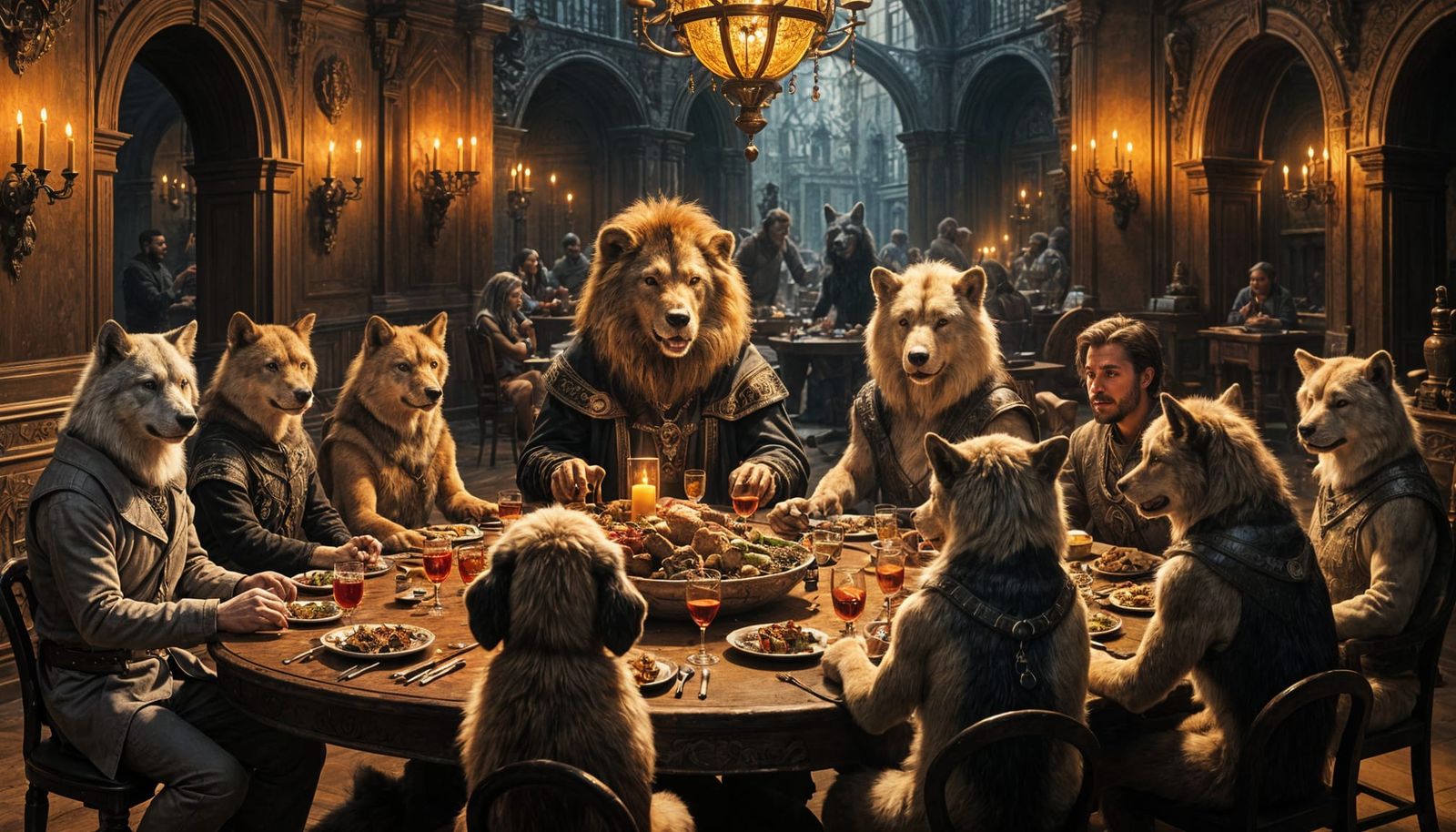 Medieval Canine Feast in Warm Candlelight