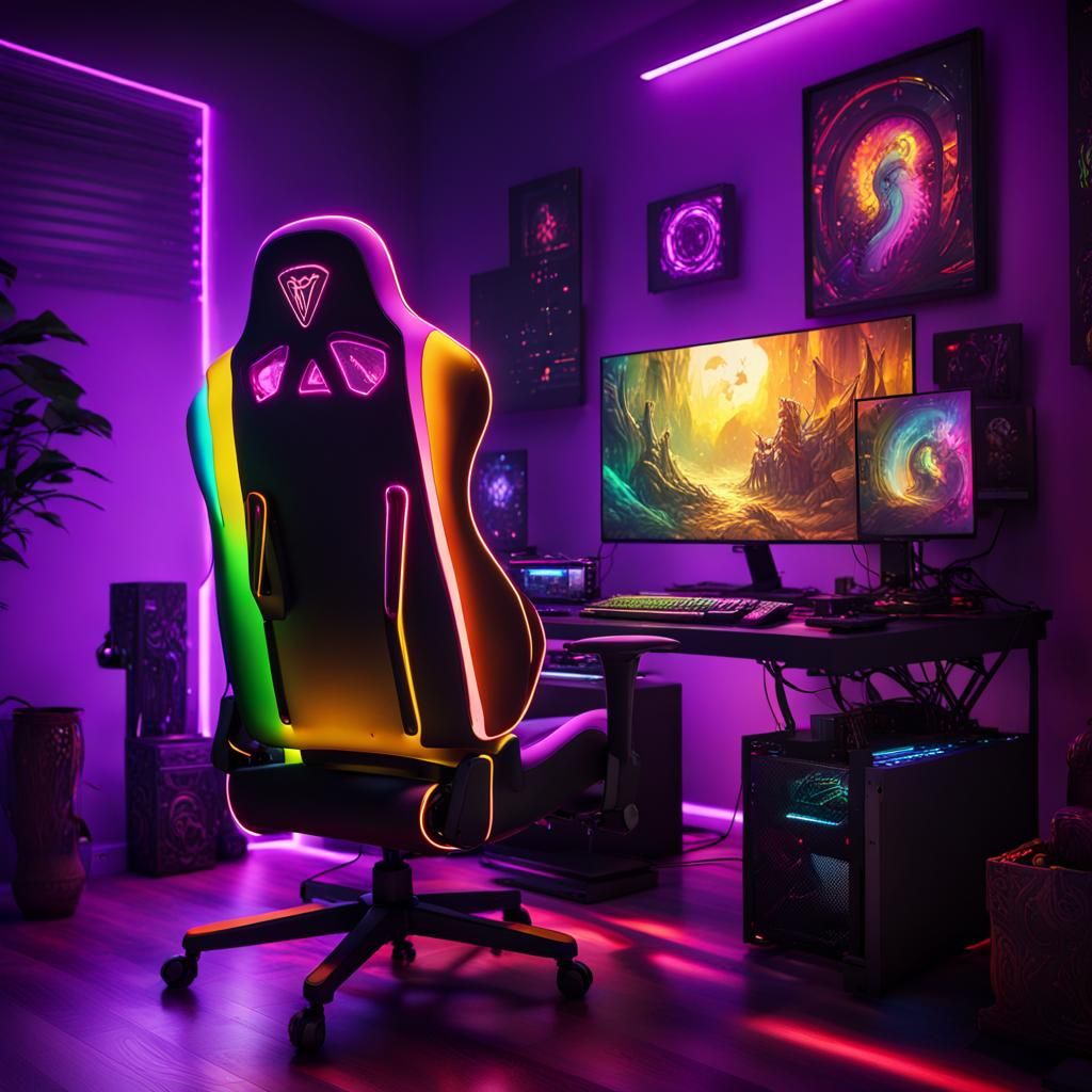 Rainbow Gaming PC Setup in Dark Fantasy Style