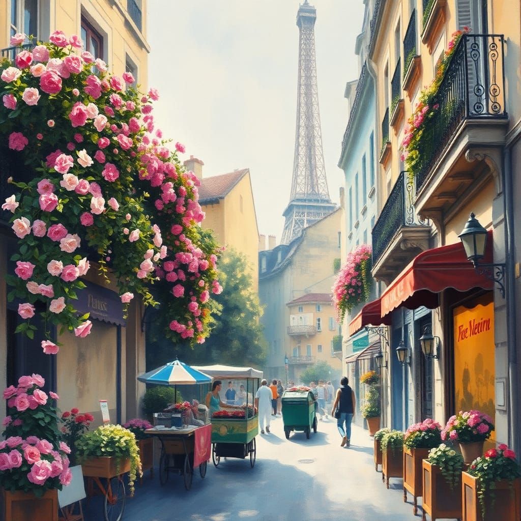 Parisian Flowers in Impressionistic Gouache Style