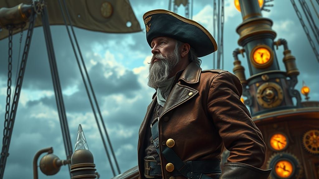 Steampunk Pirate Captain on Airship Deck