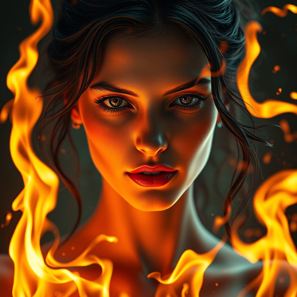 Woman's Face Lit by Dancing Flames: Splash Art