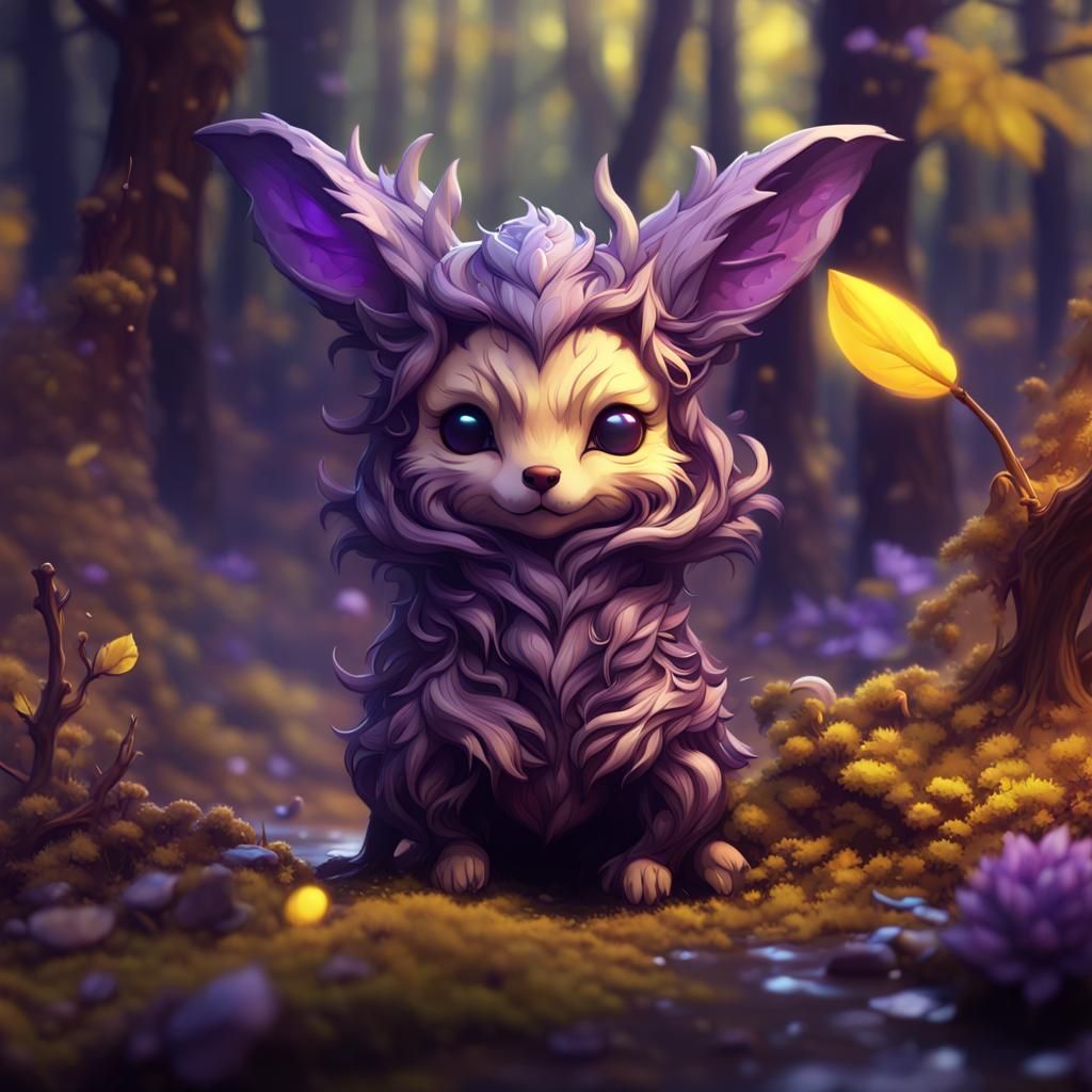 Chibi Woodland Creatures in Dark Fantasy Style