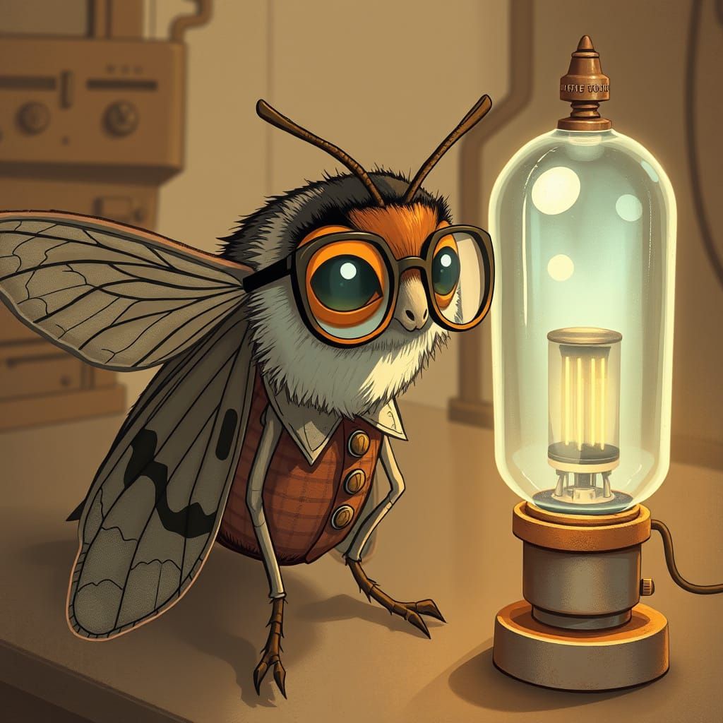 Anime Moth Gazing at Vacuum Tube Light