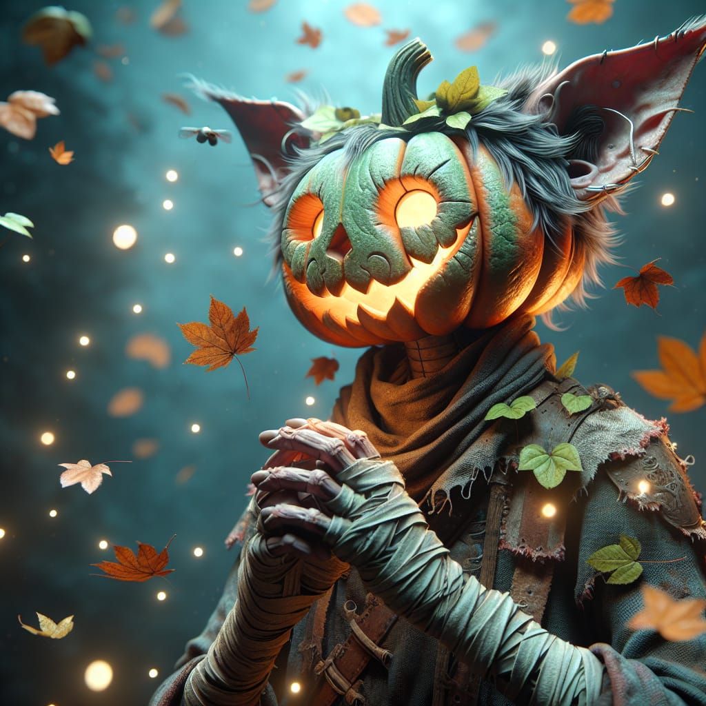 Pumpkin Cat Character in Hyper-Realistic Digital Art