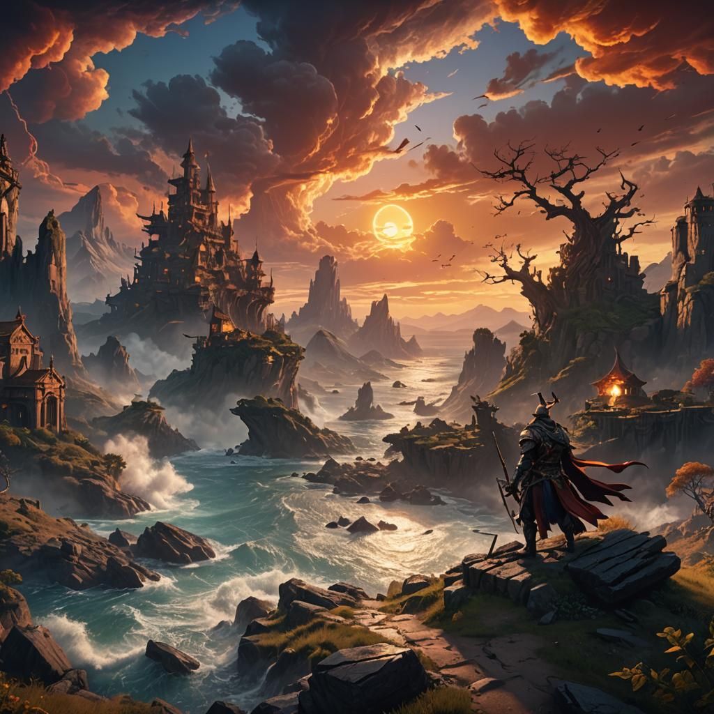 Epic Sunset Wind Battle: Fantasy Concept Art