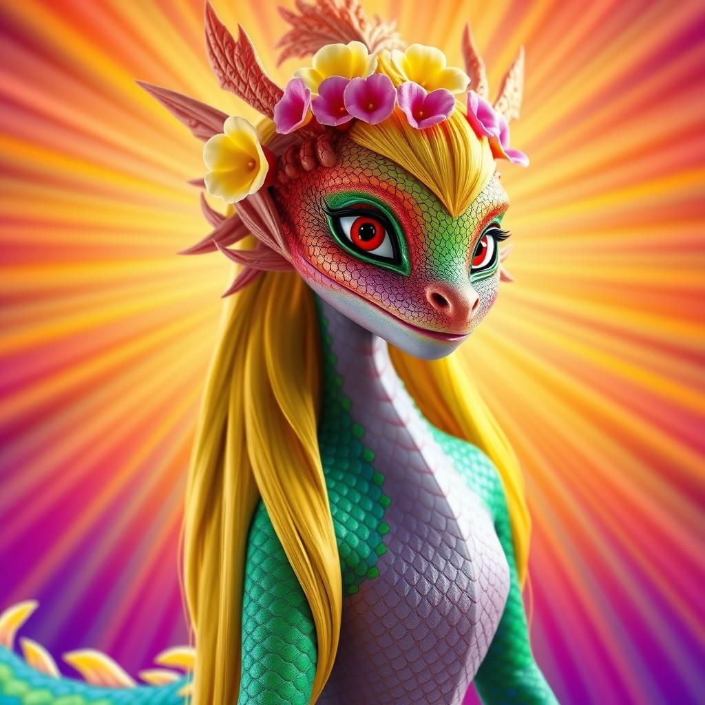 Dragon-Peacock Hybrid with Iridescent Skin, as Digital Art