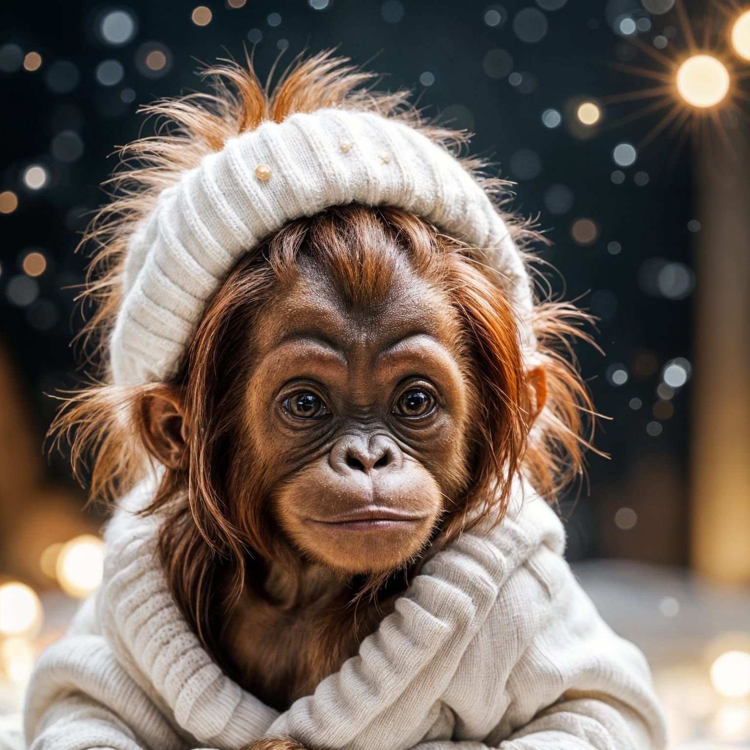 Adorable Baby Orangutan in White Jumper