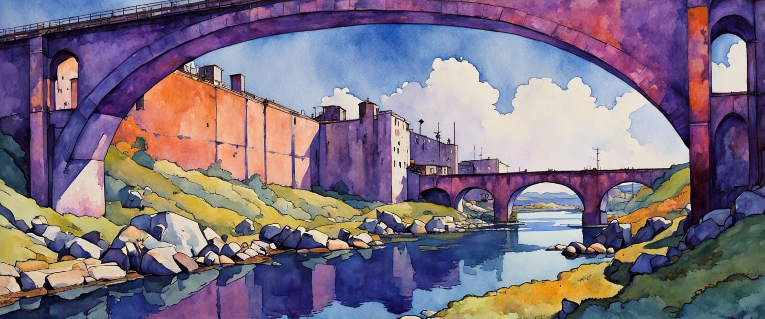 Industrial Wasteland: Impressionist Watercolor Painting