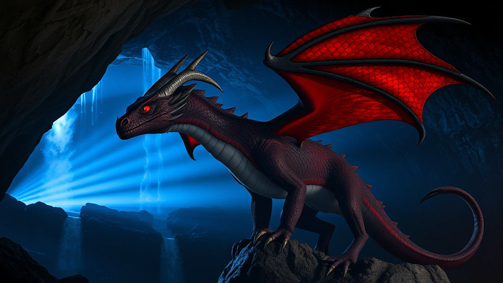 Hyperrealistic Red Night Fury Dragon in Cave