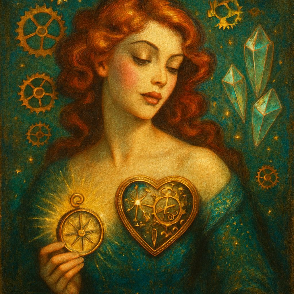 Clockwork Heart Woman in Vintage Surrealist Style