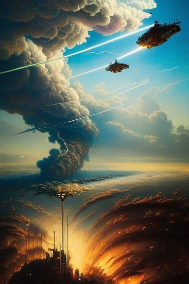 Steampunk Guitar Made of Clouds and Tornadoes